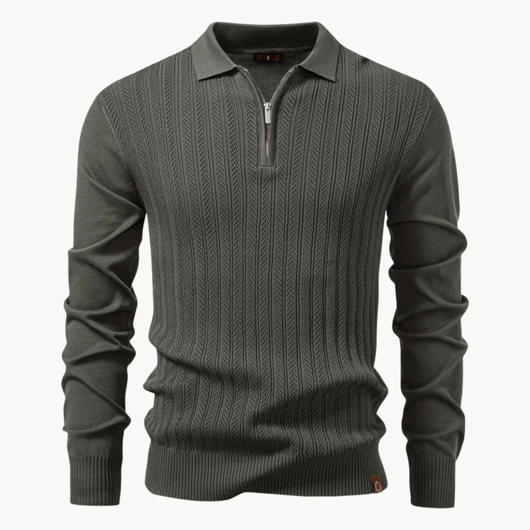 Hugo | Polo with Ribbed Pattern and Short Zip