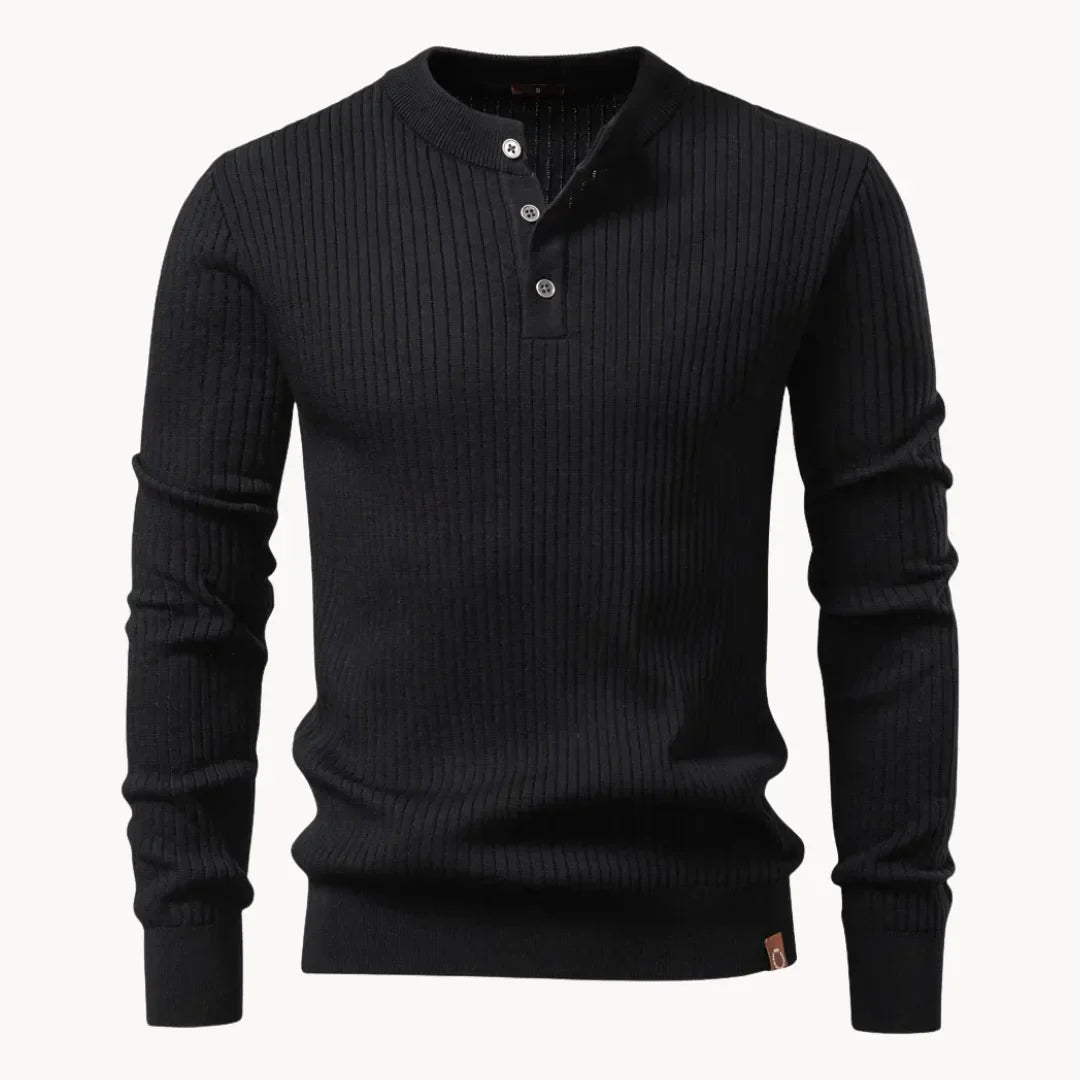 Hugo | Ribbed Sweater with Round Neck and Button Closure