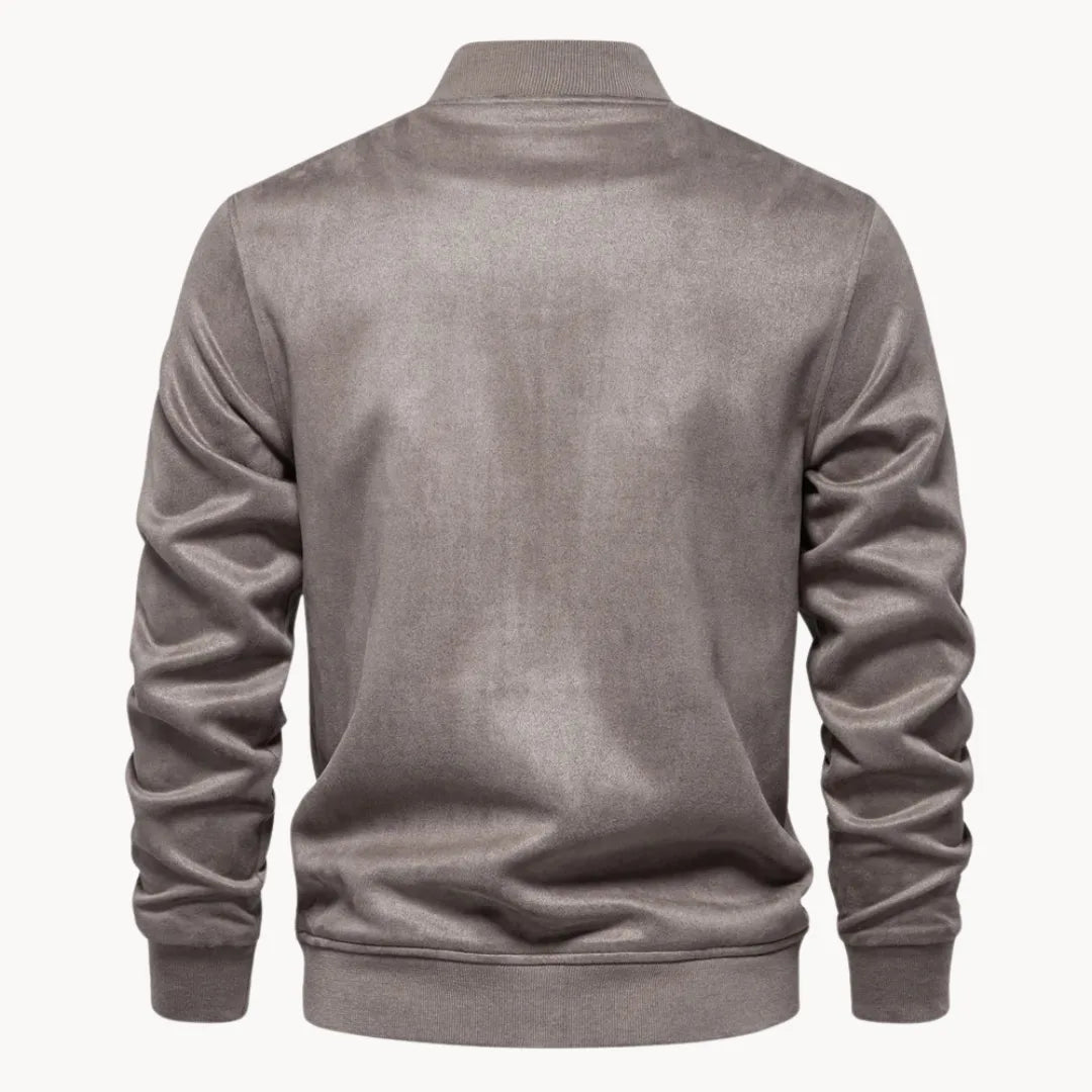 Hugo | Suede bomber jacket with round neck and press stud fastening