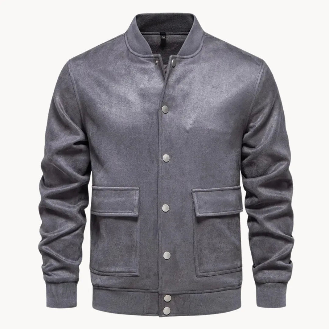 Hugo | Suede bomber jacket with round neck and press stud fastening