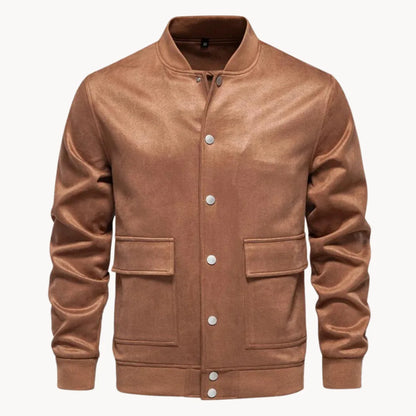 Hugo | Suede bomber jacket with round neck and press stud fastening
