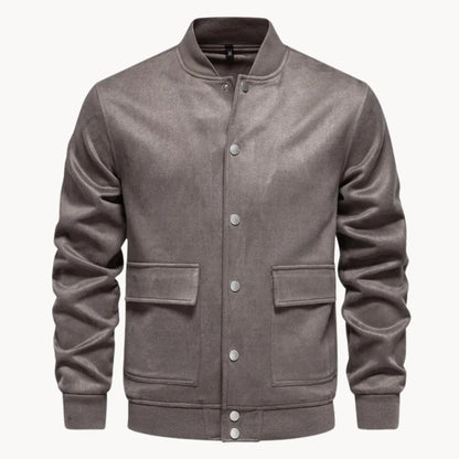Hugo | Suede bomber jacket with round neck and press stud fastening