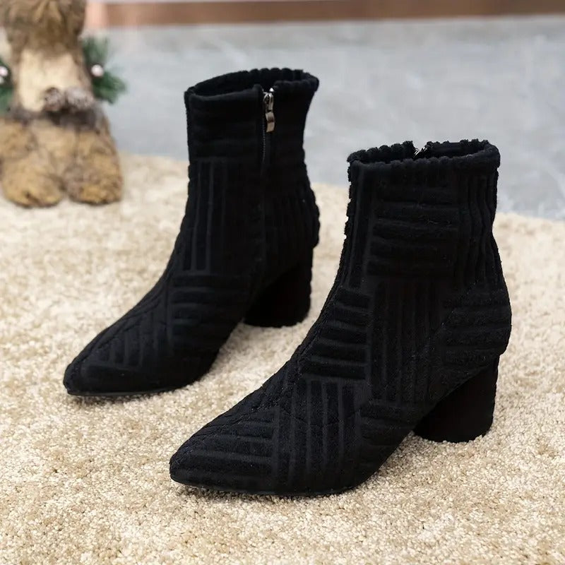 Damenstiefel mit dickem Absatz in Uni-Farbe – Lisa