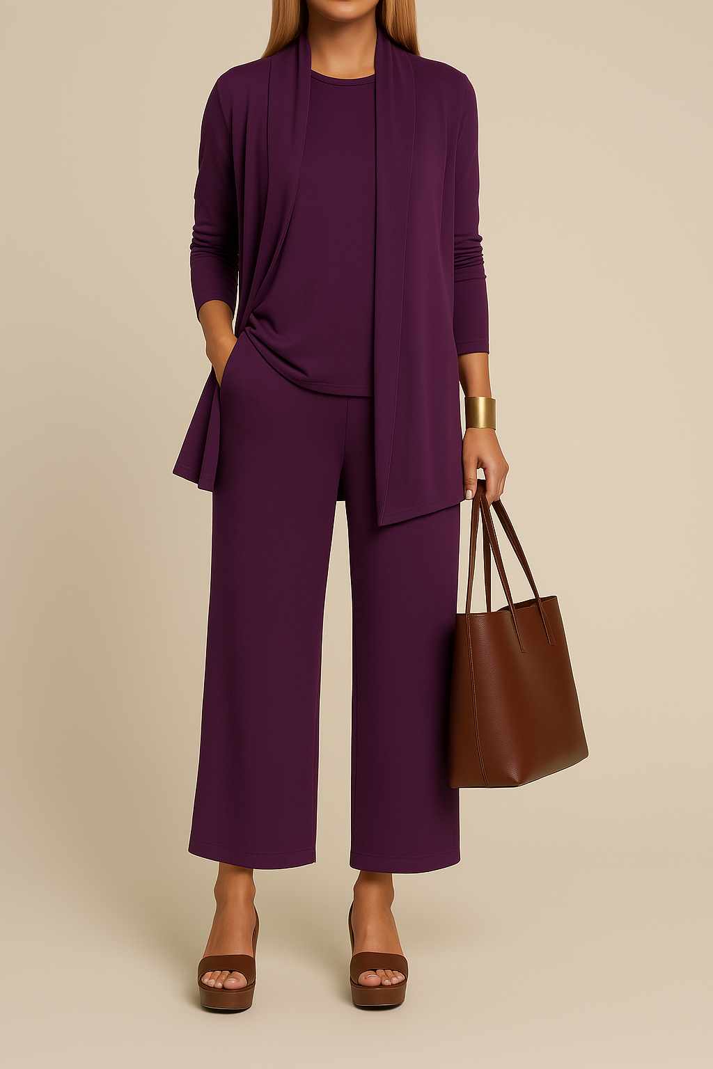 Stilvoller, eleganter Dreiteiler für Damen mit Blazer, Oberteil und Hose
