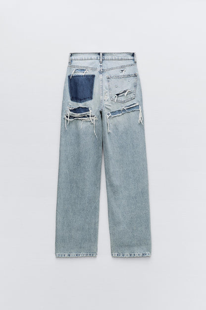 Ripped jeans distressed look wide leg ladies | Erika