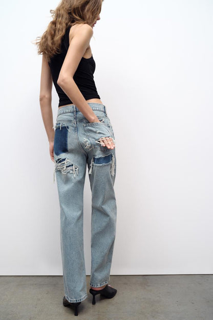 Ripped jeans distressed look wide leg ladies | Erika
