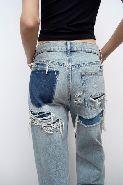 Ripped jeans distressed look wide leg ladies | Erika