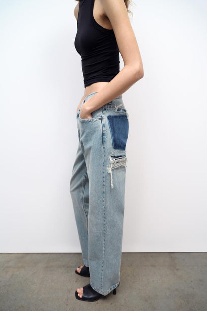 Ripped jeans distressed look wide leg ladies | Erika