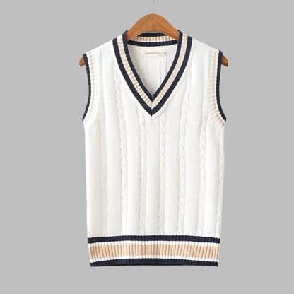 Retro striped preppy style sleeveless sweater