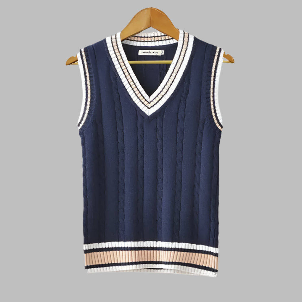 Retro striped preppy style sleeveless sweater