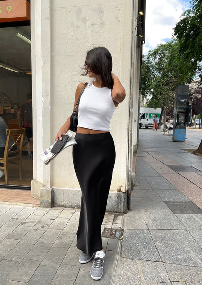 Zoë - Elegant Long Satin Maxi Skirt