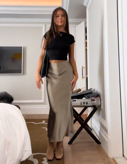 Zoë - Elegant Long Satin Maxi Skirt