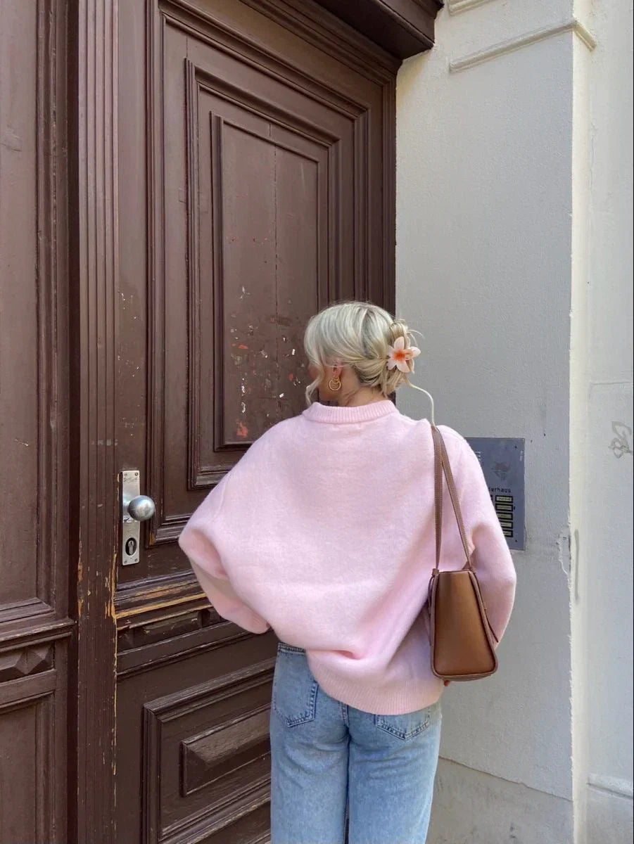 Ladies Relaxed Oversized Knitted Jumper With Round Neck