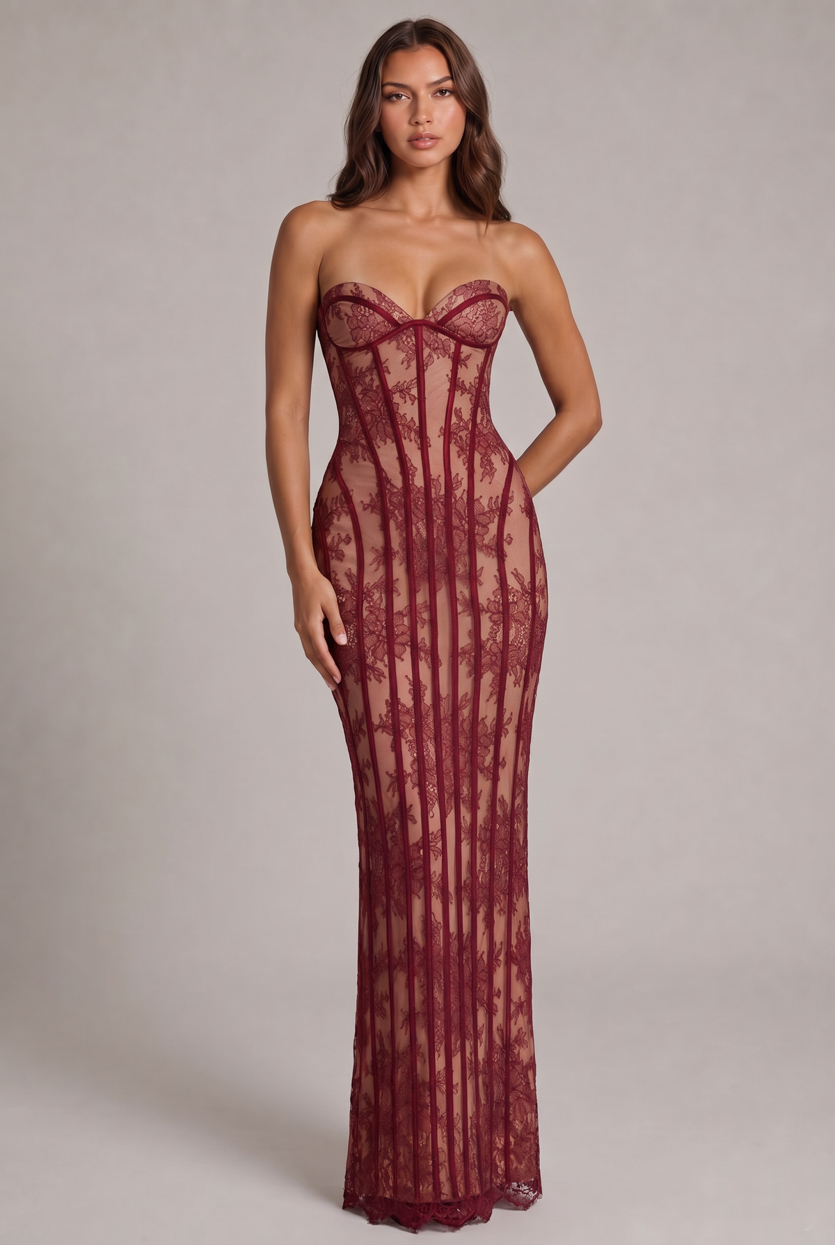 Ladies' Elegant Lace Maxi Dress with Flowing Skirt