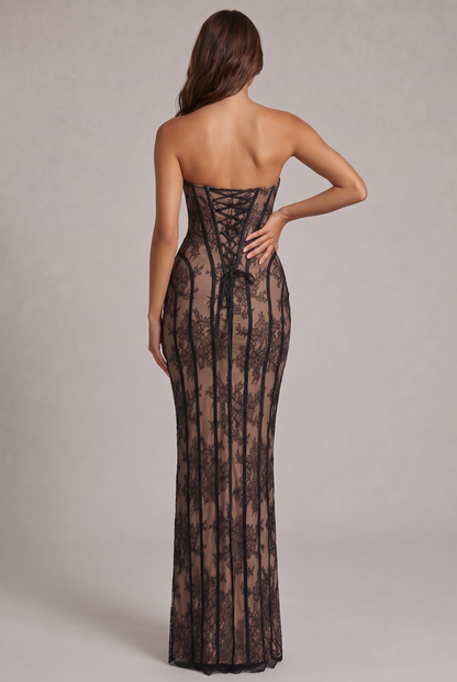 Ladies' Elegant Lace Maxi Dress with Flowing Skirt