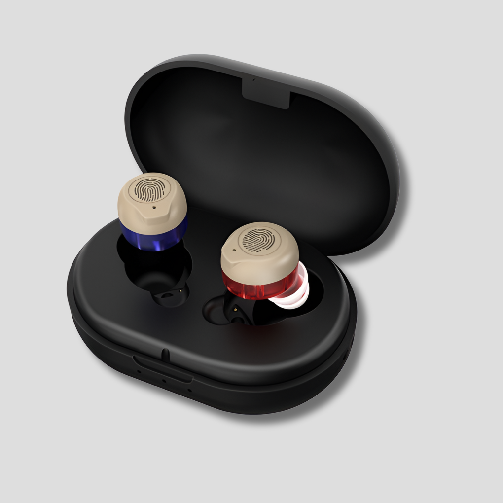 Invisible digital hearing aid, powered by a replaceable button cell battery