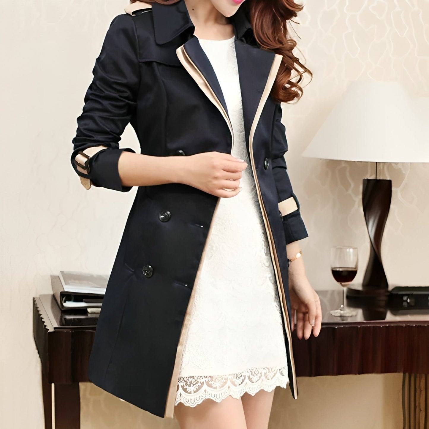 Isabel | Long women's trench coat with wrap and buttons