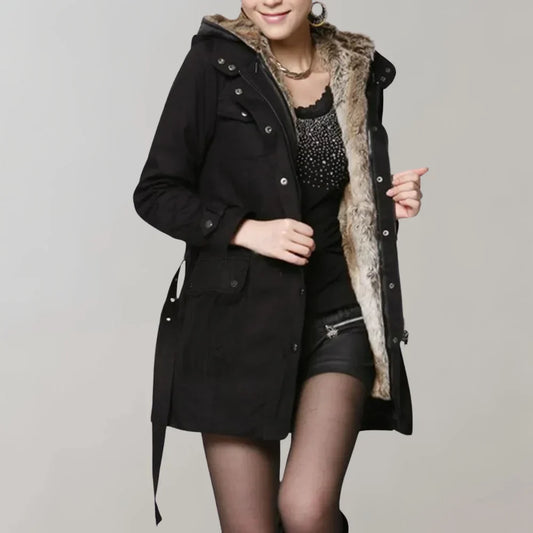 Parka elegante para mujer con forro de piel sintética
