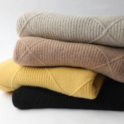 Ladies' Timeless Oversized Roll Neck Jumper with Diamond Pattern