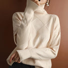 Ladies' Timeless Oversized Roll Neck Jumper with Diamond Pattern