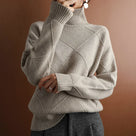 Ladies' Timeless Oversized Roll Neck Jumper with Diamond Pattern