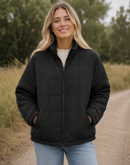 Quilted Bomber Jacket with Zip and Pockets