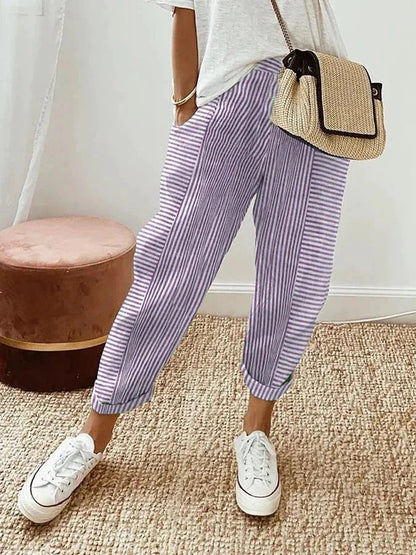 Pantalon en coton rayé pour femmes - Pantalon d'été pour femmes