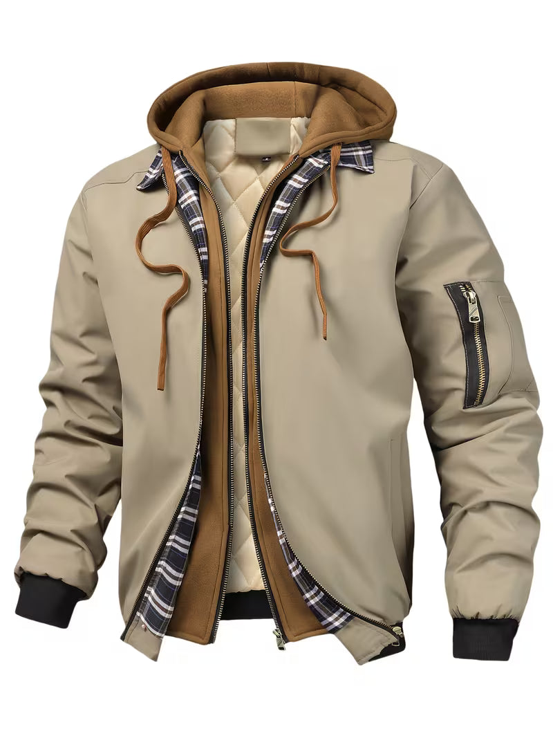 Jacket with Check Pattern and Hood