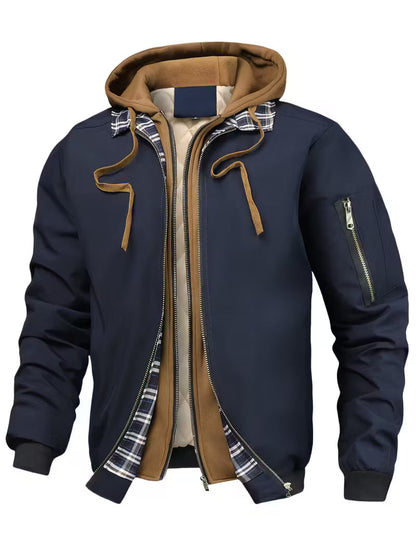 Jacket with Check Pattern and Hood
