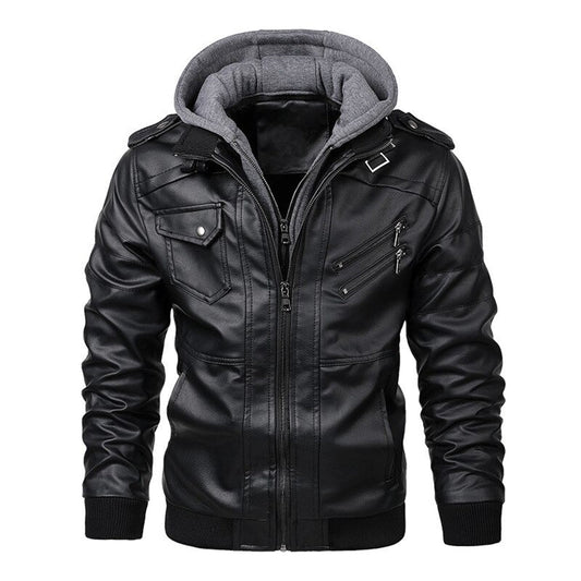 Mucho – Veste en cuir à capuche pour hommes