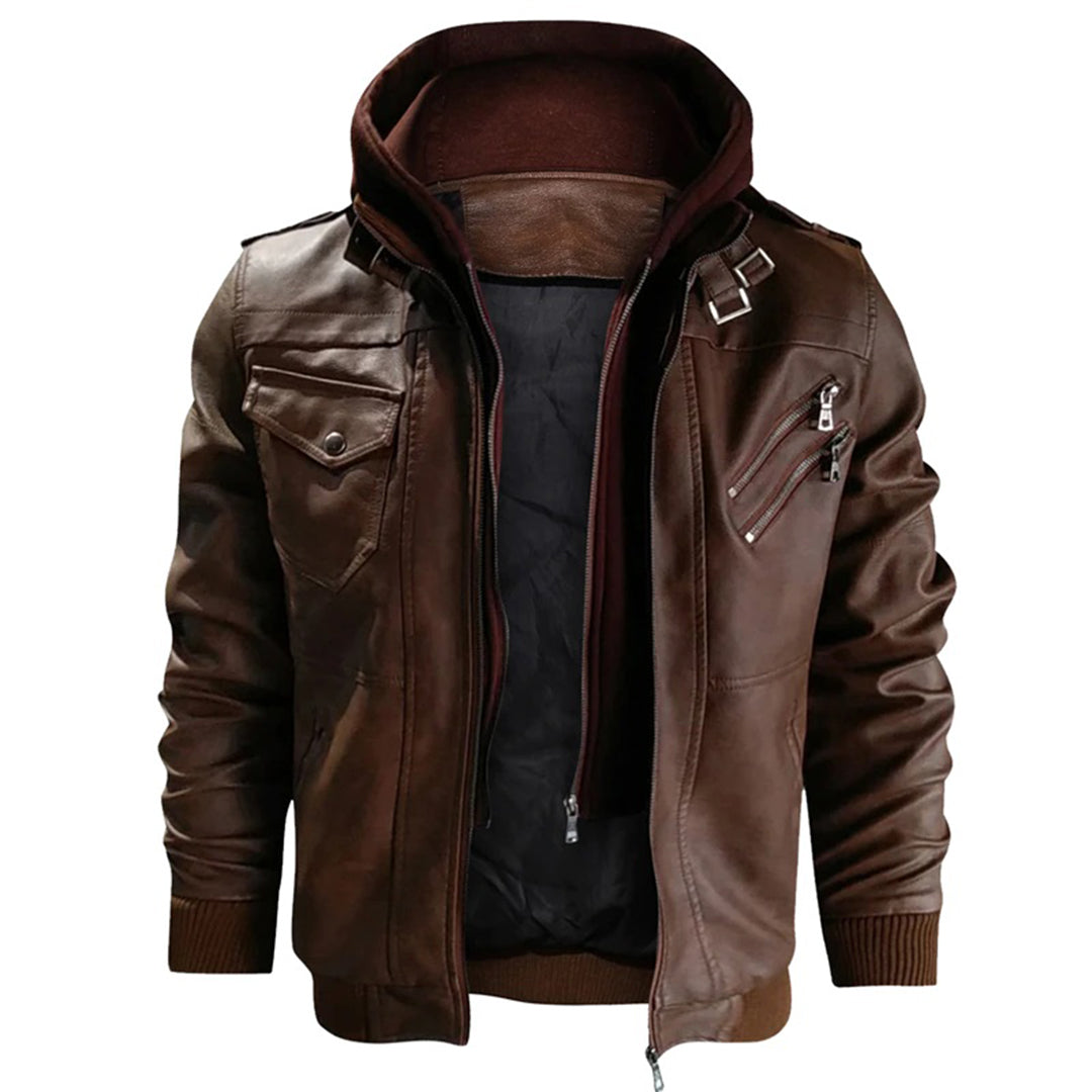 Mucho - Leather Jacket with Hood for Men