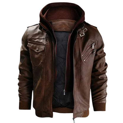 Mucho - Leather Jacket with Hood for Men