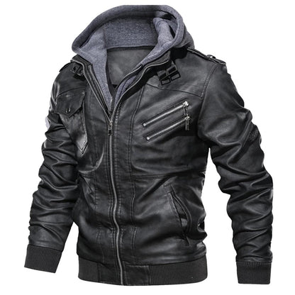 Mucho - Leather Jacket with Hood for Men