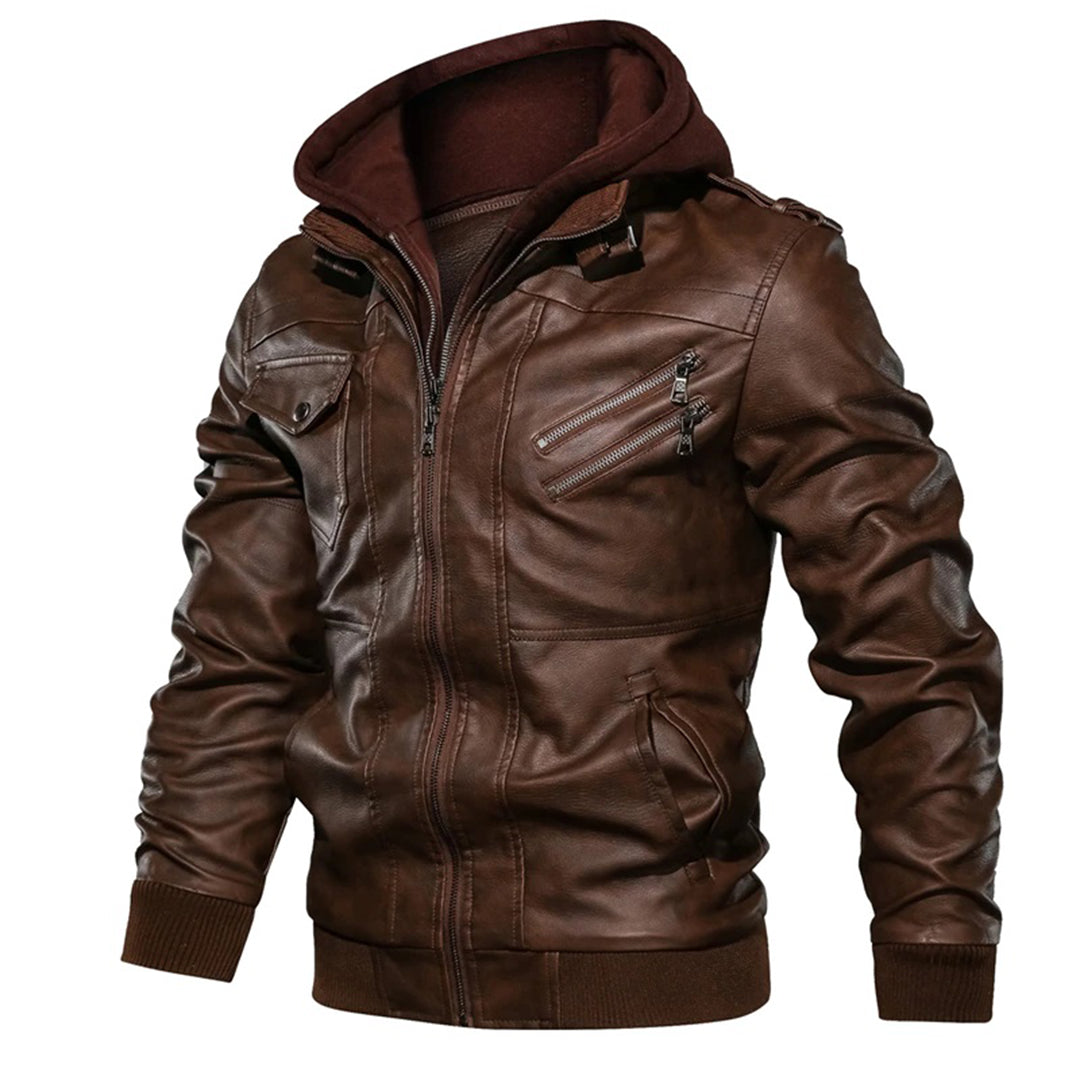 Mucho - Leather Jacket with Hood for Men
