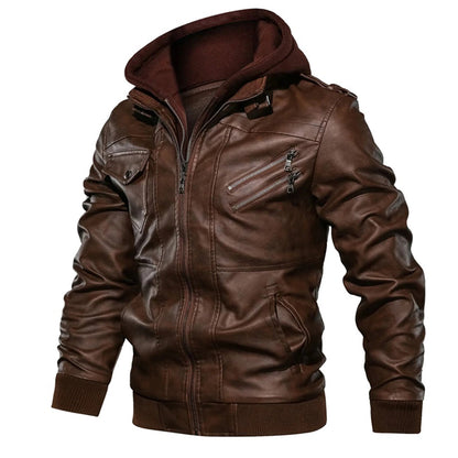 Mucho - Leather Jacket with Hood for Men