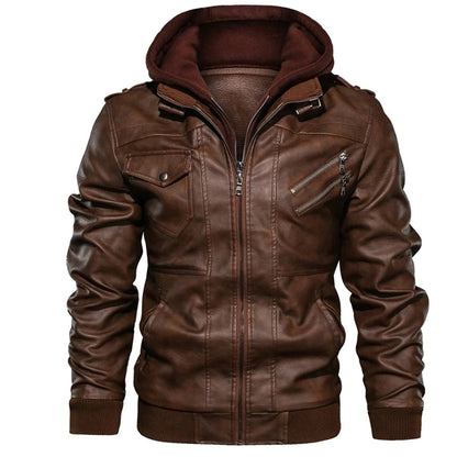 Mucho - Leather Jacket with Hood for Men