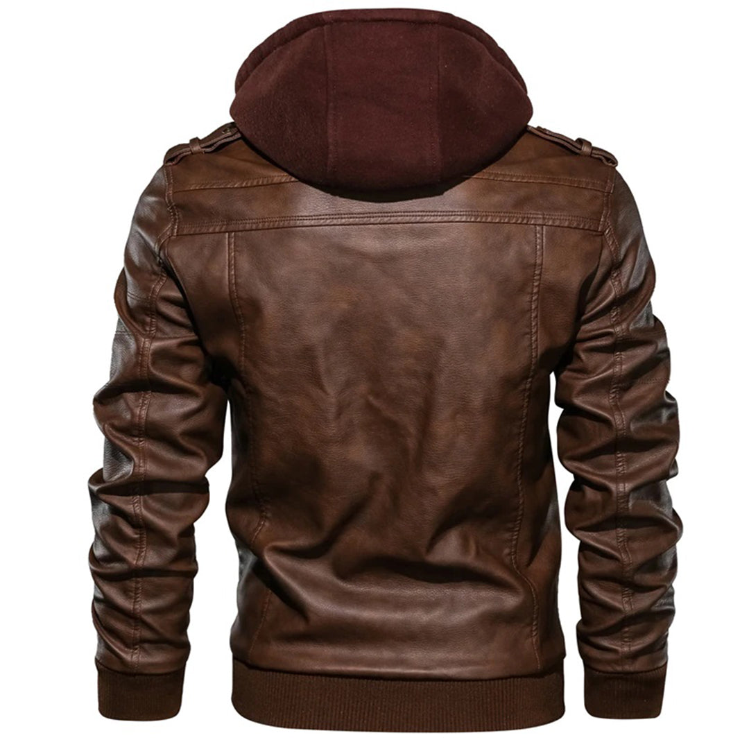 Mucho - Leather Jacket with Hood for Men