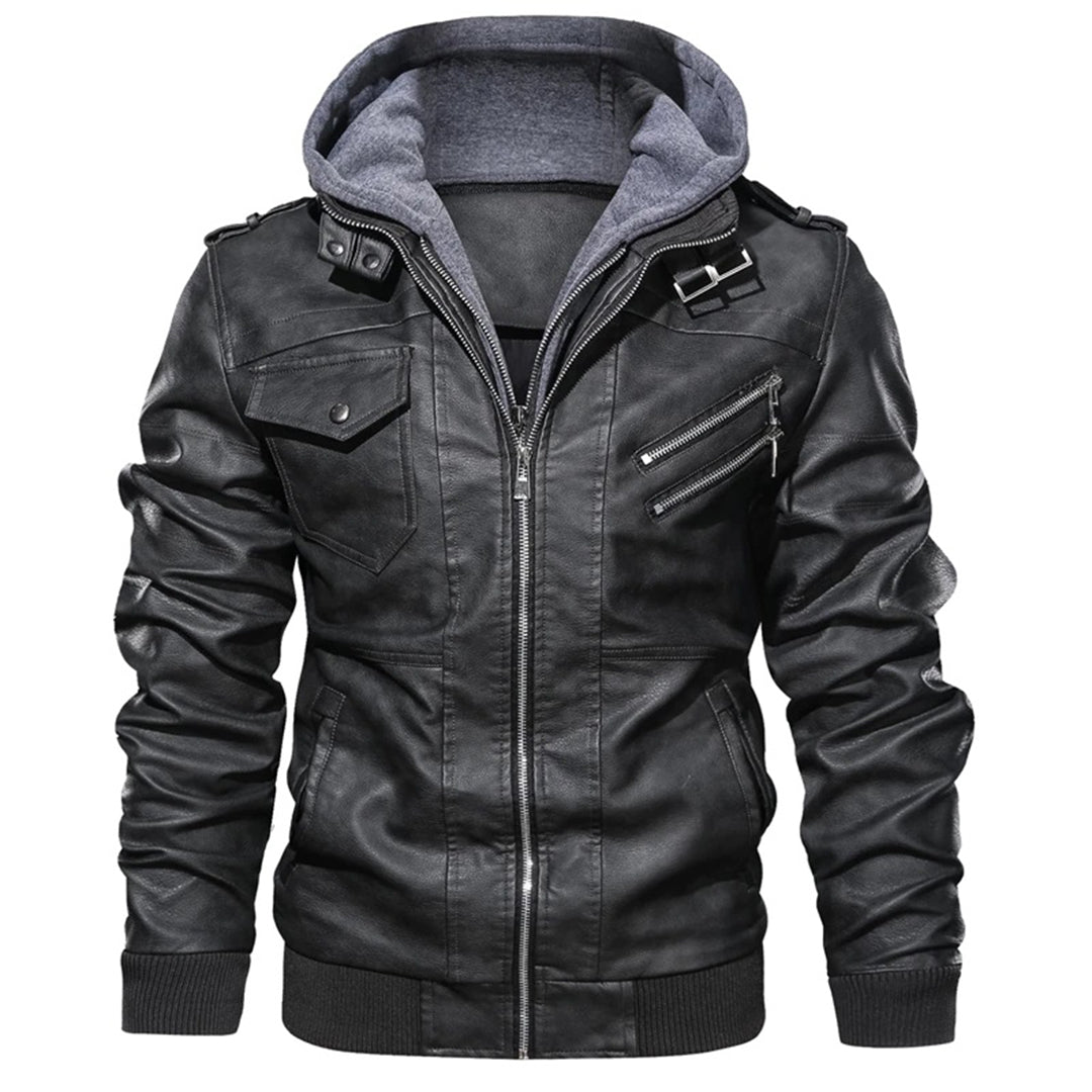 Mucho - Leather Jacket with Hood for Men