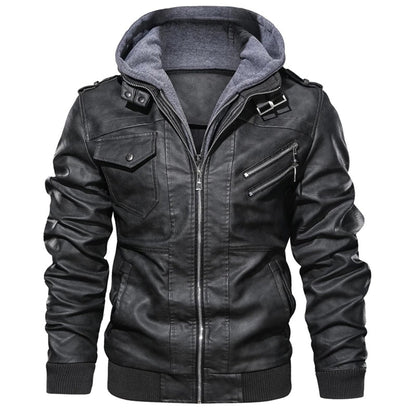 Mucho - Leather Jacket with Hood for Men