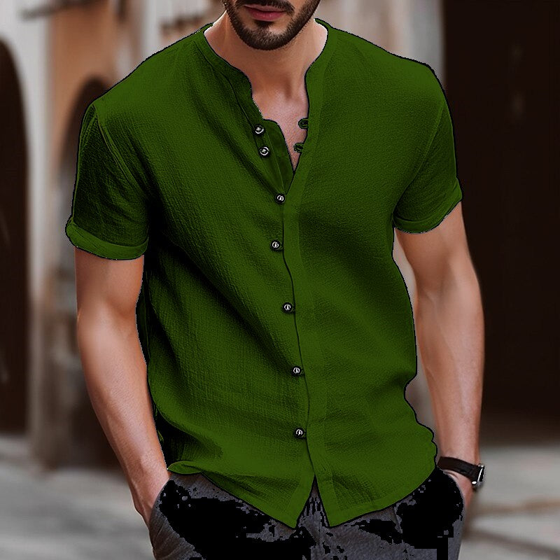 James | Linen Men’s Shirt with Mock Neck