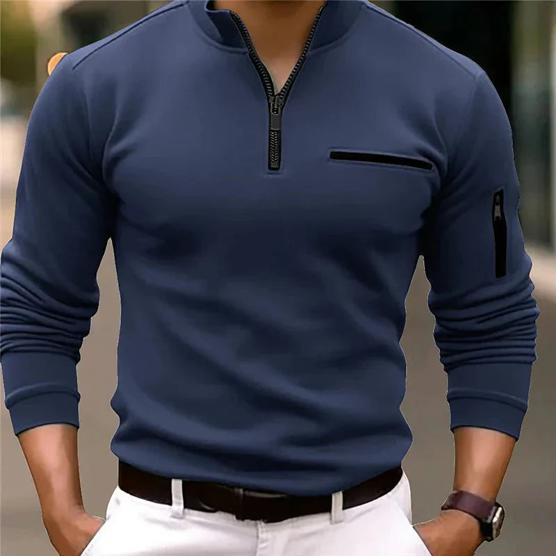 Jande - Men's Spring Zip-Up Sweater with Chest Pocket