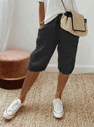 Linen Capri Trousers with Drawstring and Pockets for Women