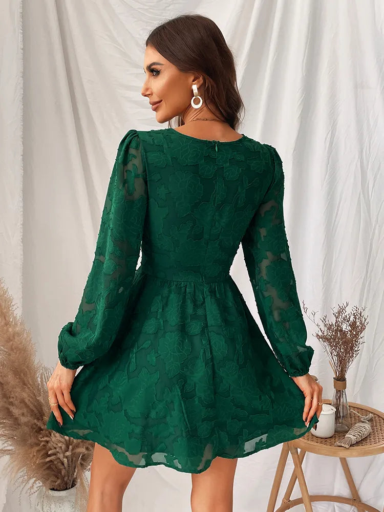 Jasmijn | Long Sleeve Flare Dress with V-Neck
