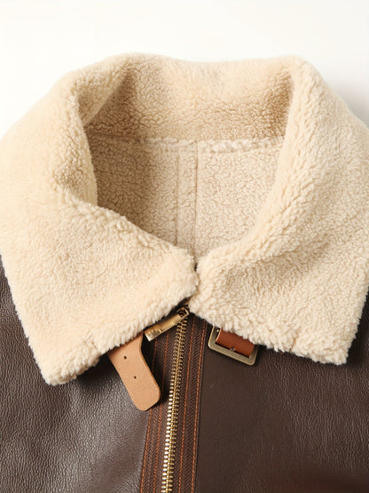 Jasper | Casual PU Leather Shearling Jacket with Lapel Collar