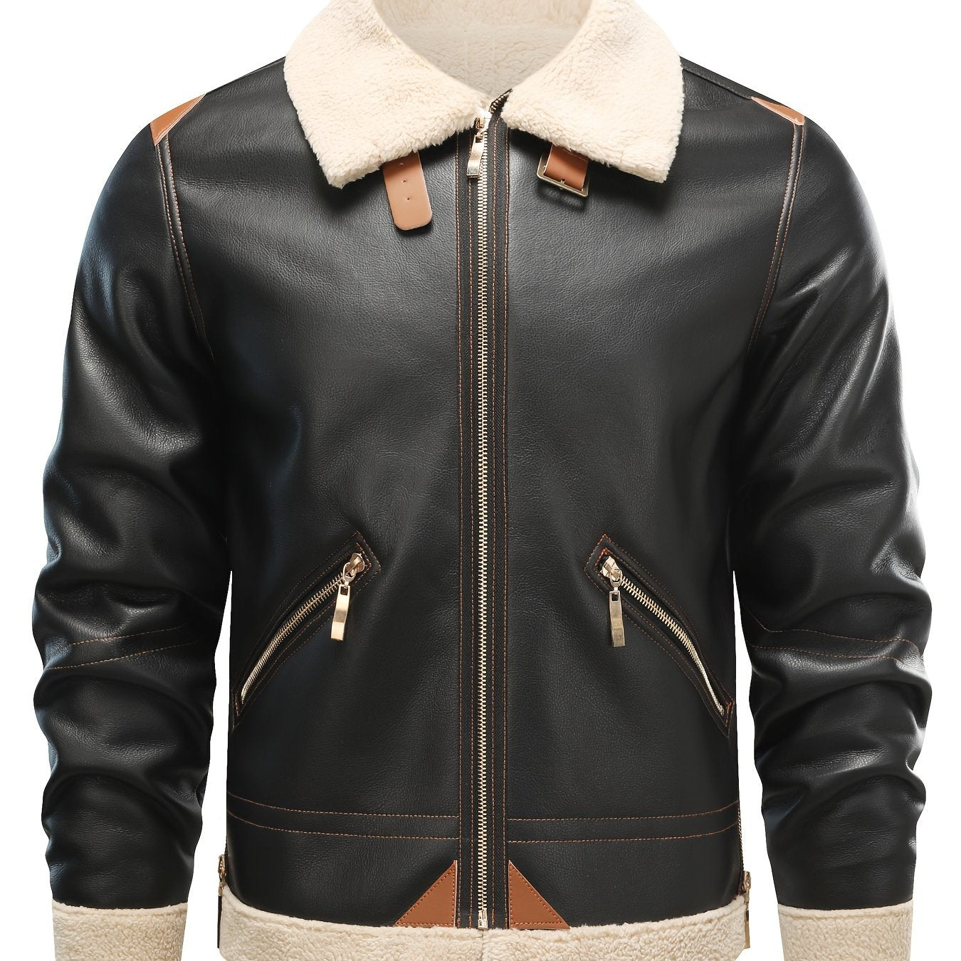 Jasper | Casual PU Leather Shearling Jacket with Lapel Collar
