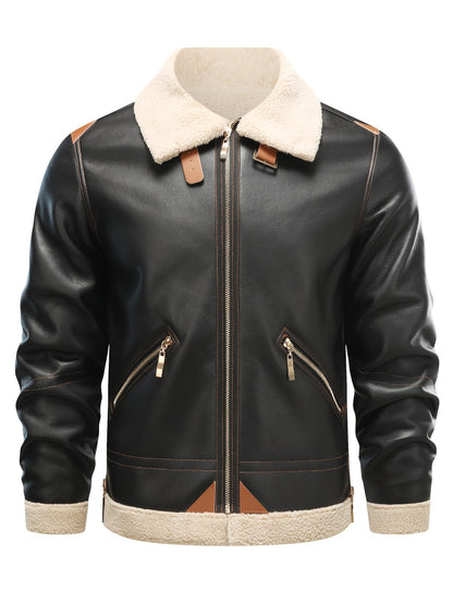 Jasper | Casual PU Leather Shearling Jacket with Lapel Collar