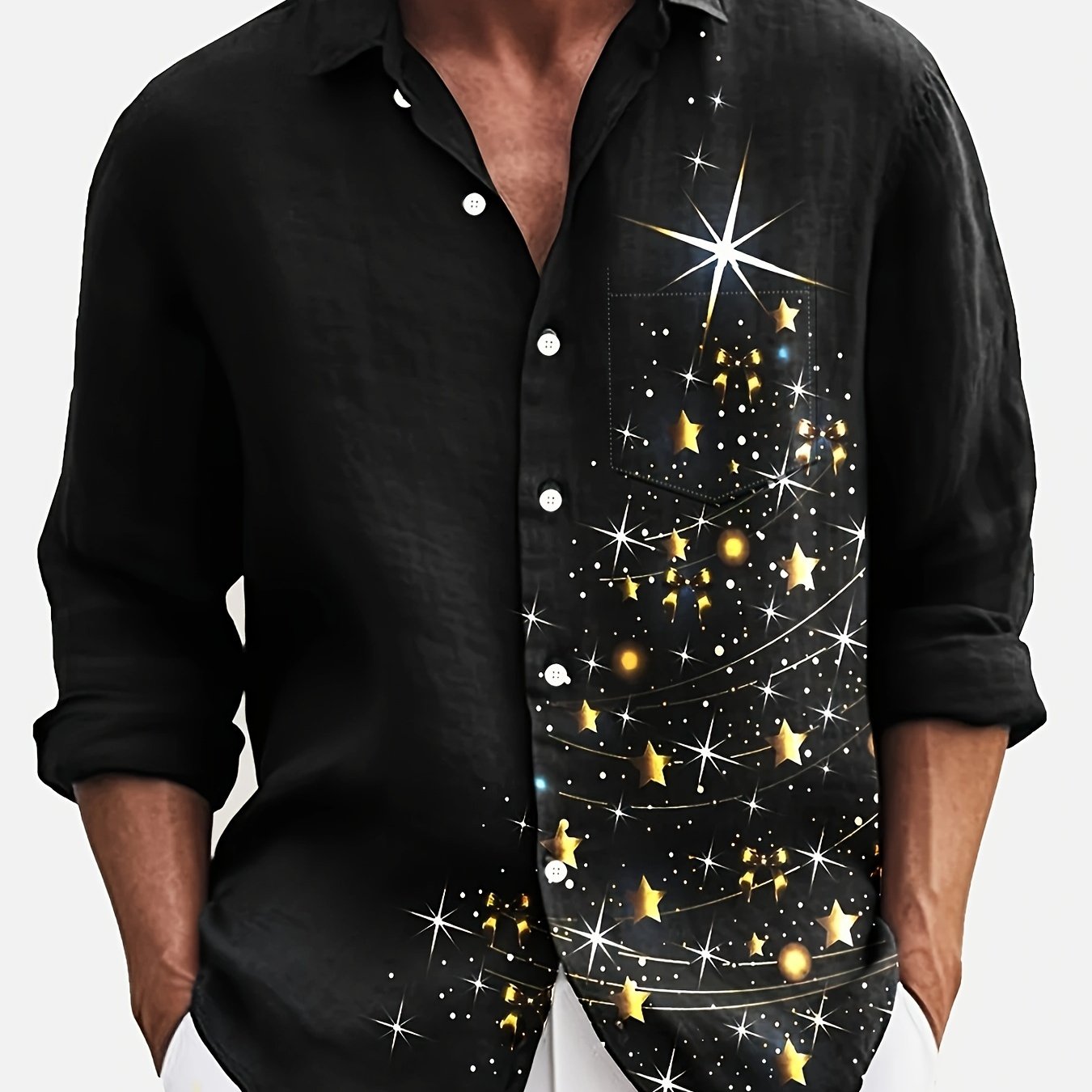 Jasper | Men's Shirt with Vintage Christmas 3D Print and Button Closure