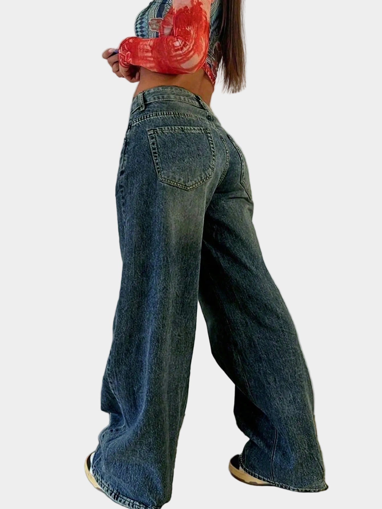 Jeans with Loose Straight Legs and Elastic Waist