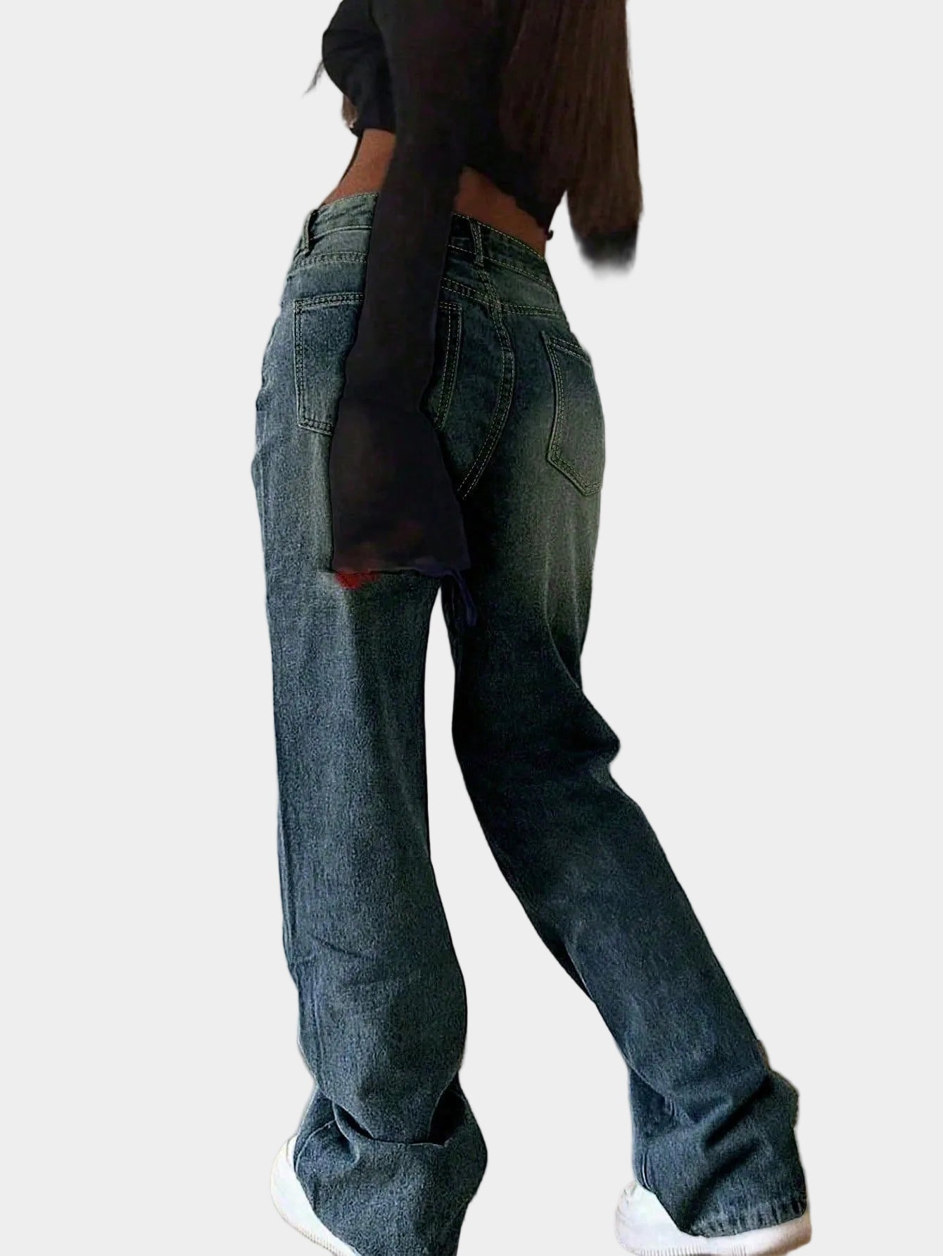 Jeans with Loose Straight Legs and Elastic Waist