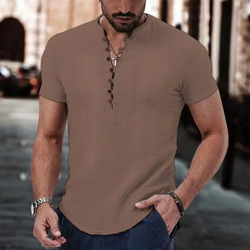 Jeroen | Cotton Linen V-Neck Shirt for Men